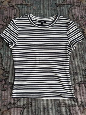 PAIGE Black & White Striped Short Sleeve Ribbed Tee